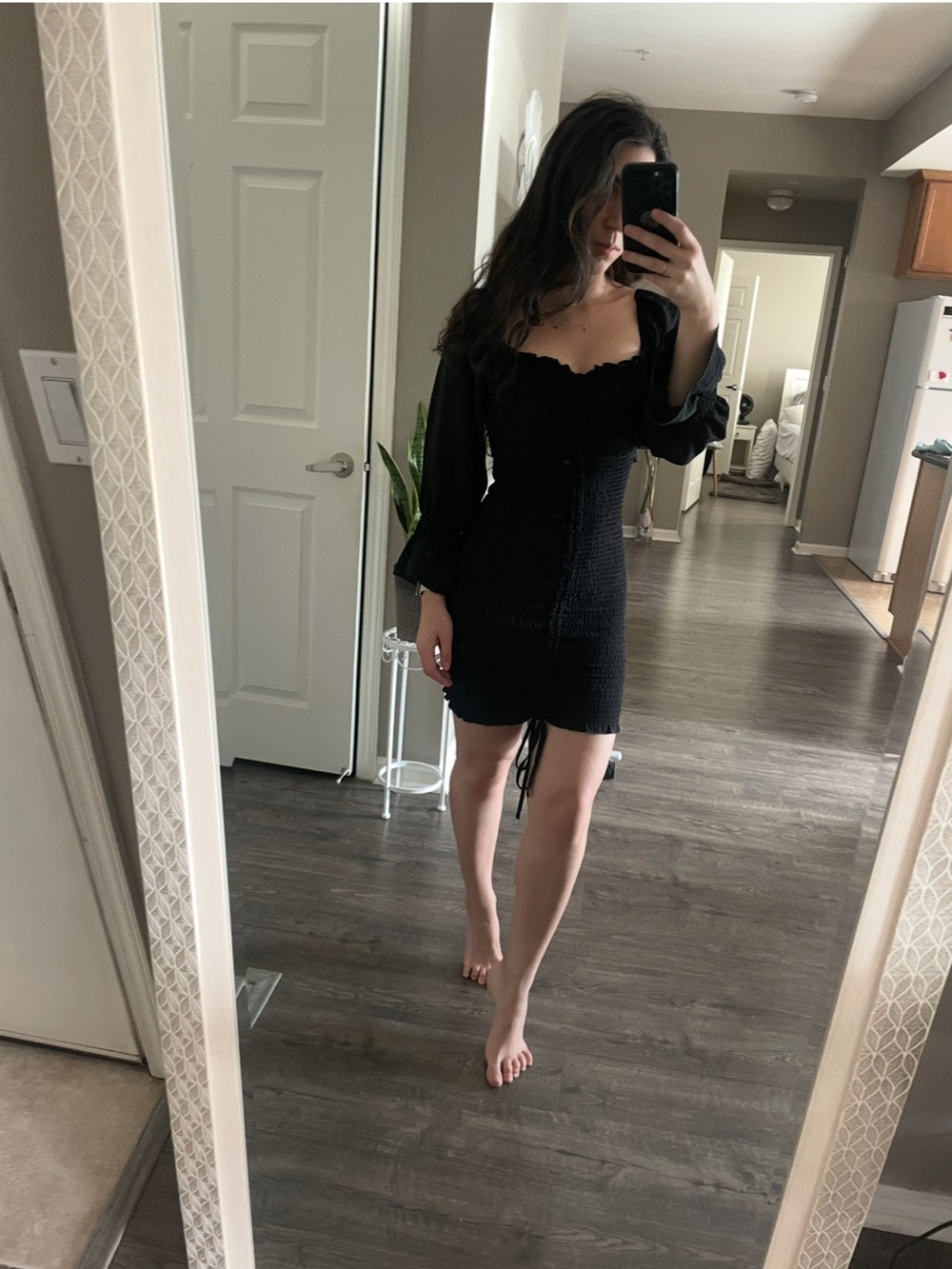 Stella Luce Black Smocked Mini Dress with Puff Sleeves